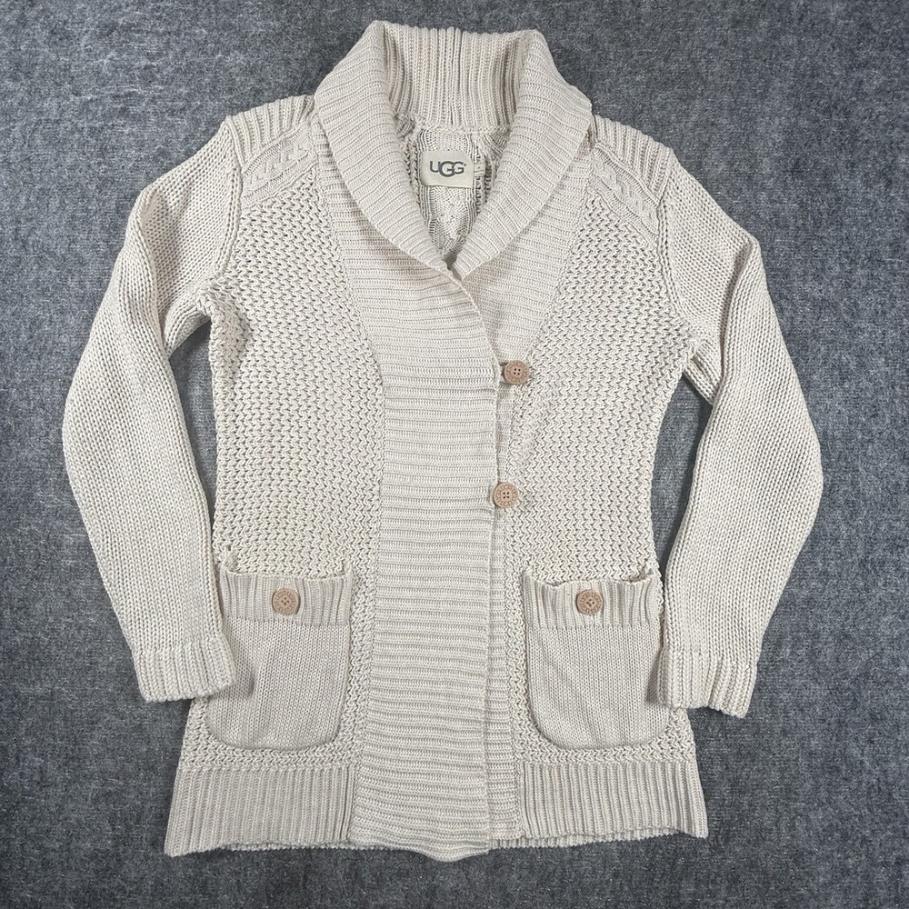 UGG Asymmetric Wrap Cardigan Sweater Womens M Ivory Side Button Pocket